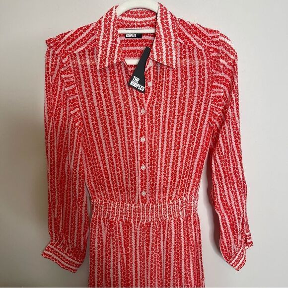 The Kooples RED AND WHITE FLORAL PRINT LONG DRESS WITH RUFFLES NWT - Picture 7 of 13